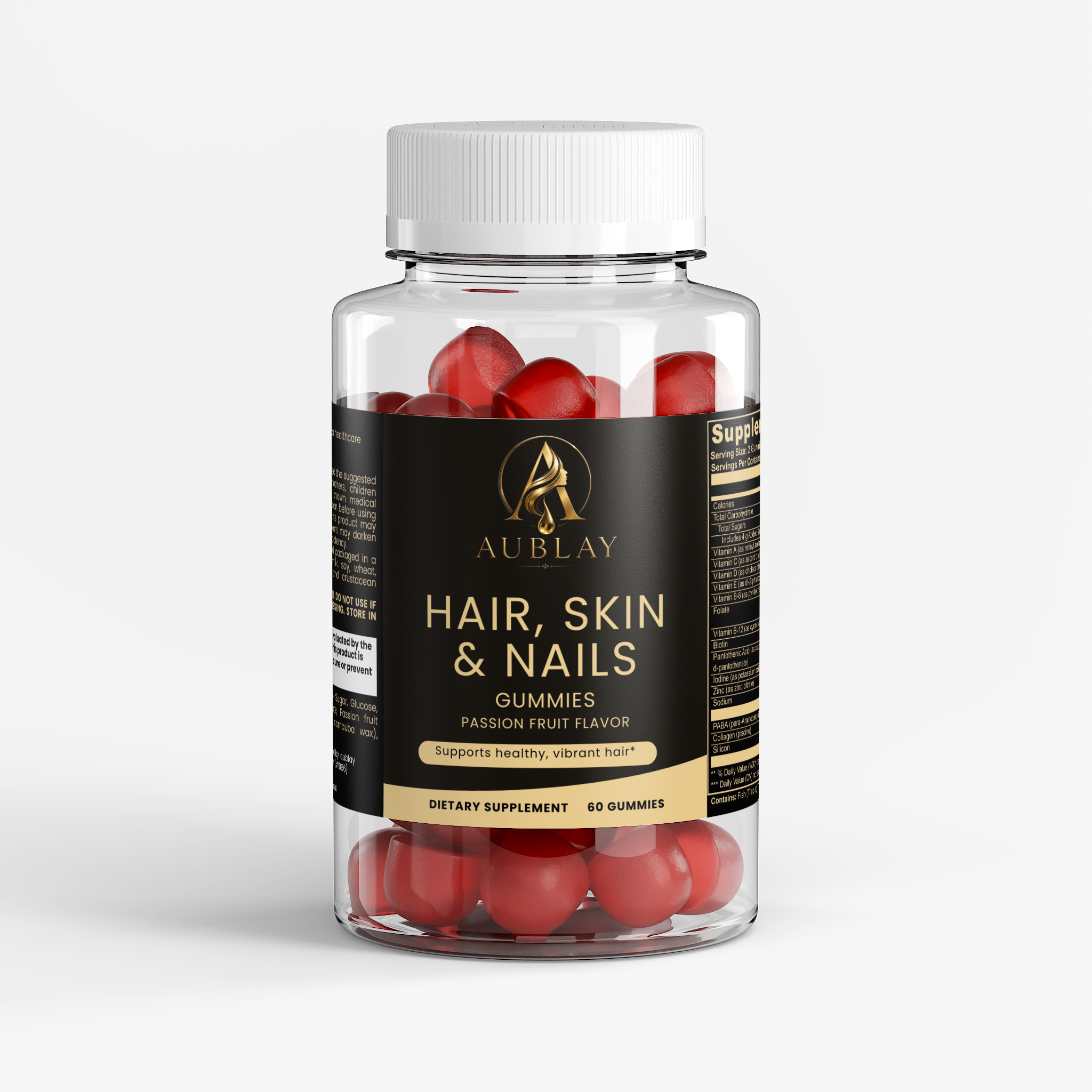 Aublay Hair, Skin & Nails Gummies (Passion Fruit Flavor)